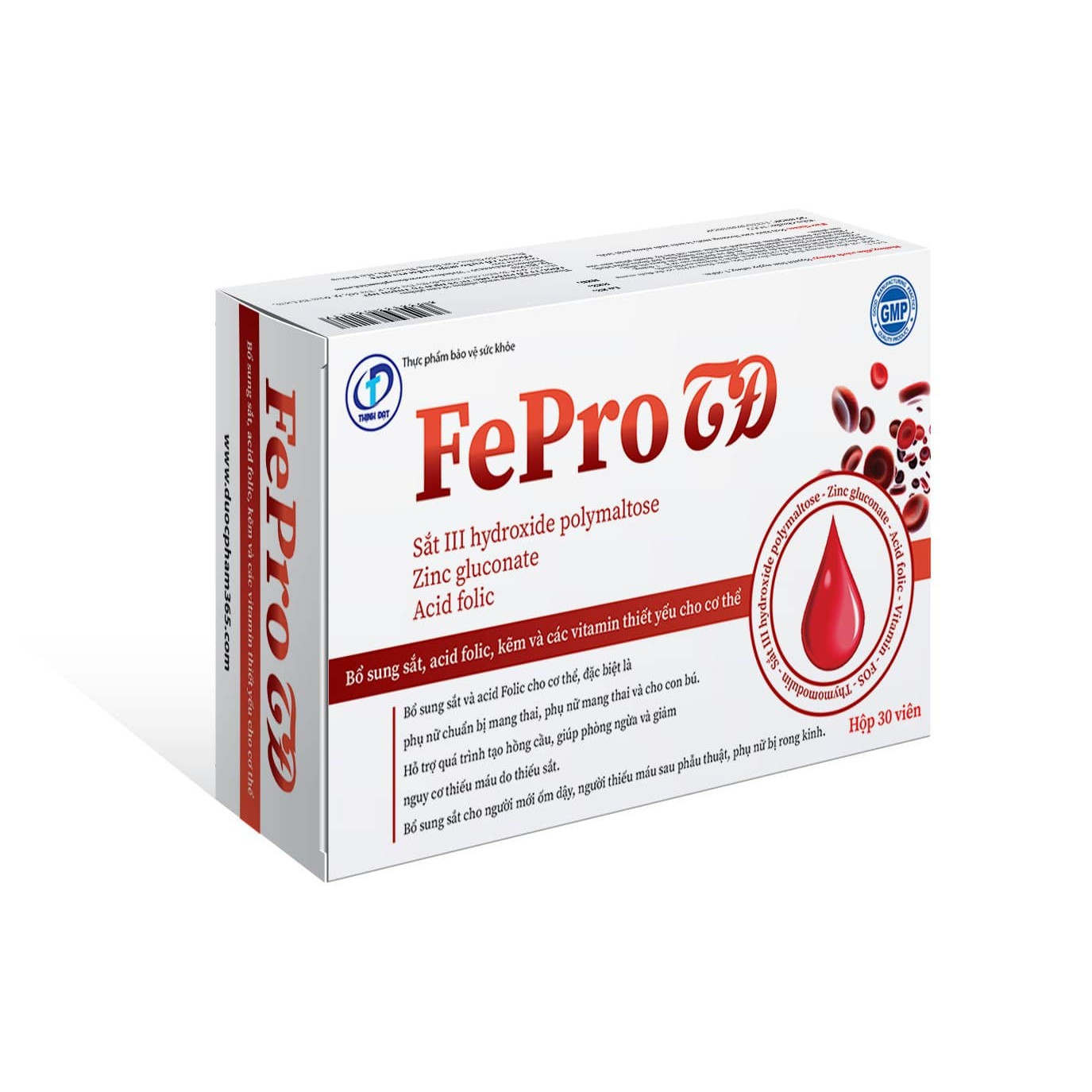 FePro -  Bổ sung sắt, Hỗ trợ quá trình tạo hồng cầu, Giúp phòng ngừa và giảm nguy cơ thiếu máu do thiếu sắt Hộp 30 viên