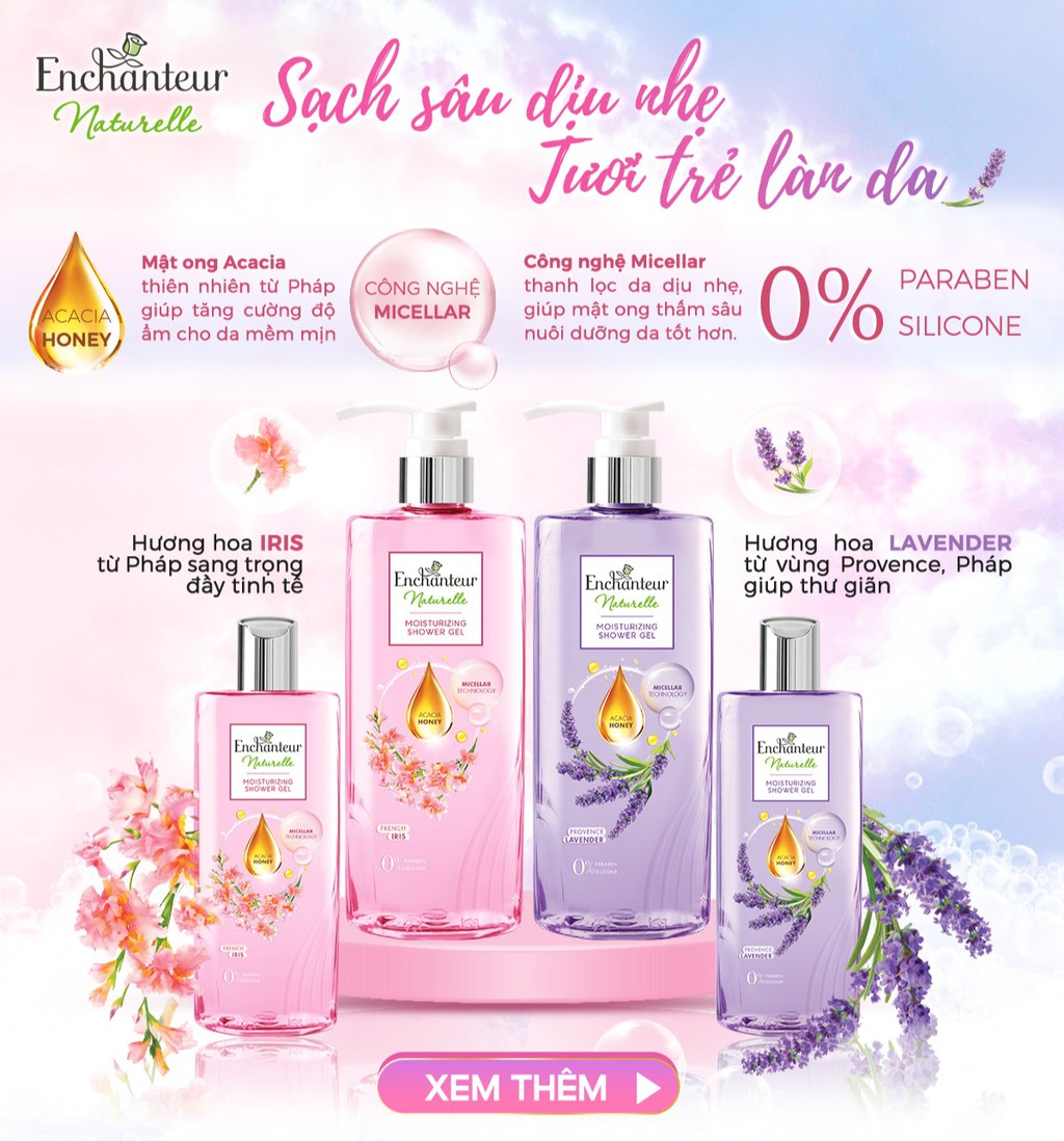 Sữa tắm nước hoa Enchanteur Lavender/Iris 510g - tặng chai sữa tắm Lavender 100g SMP 2021