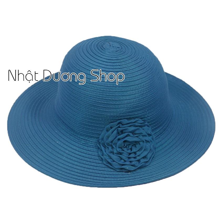 Nón bo nữ rộng vành 8cm có gắn hoa với chất liệu cói cao cấp, sang trọng che nắng cực tốt