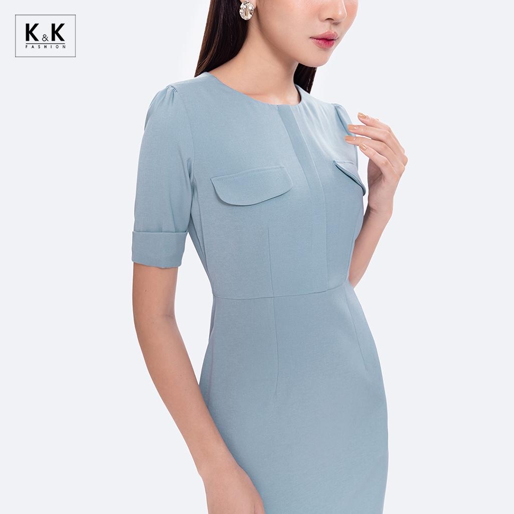 Đầm Ôm Nữ Công Sở Phối Túi Giả K&amp;K Fashion KK115-10 Chất Liệu Tuyết Hàn