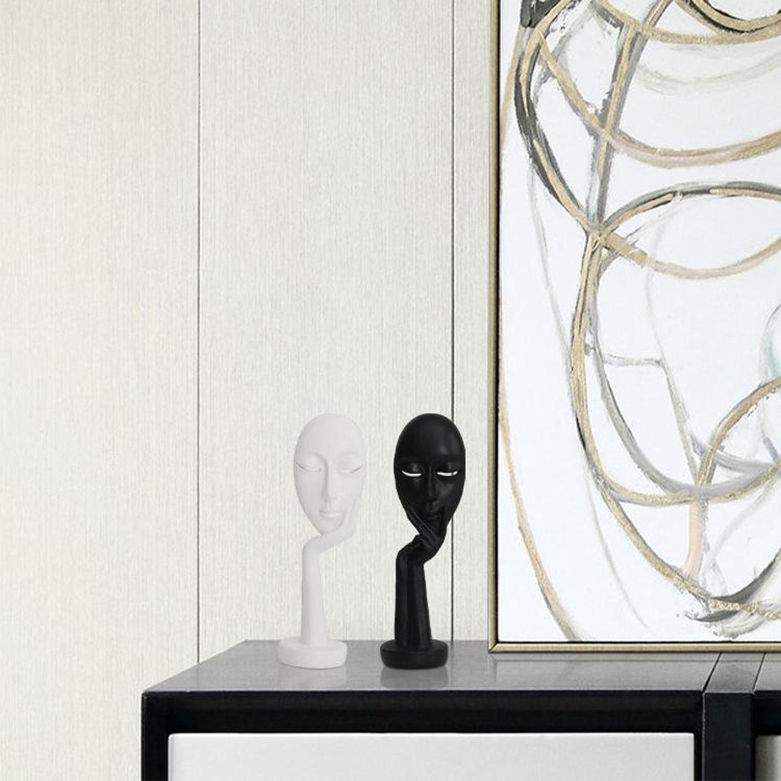 2pcs Modern Art Abstract Thinker Face Sculpture Statue Figurine Head Ornament