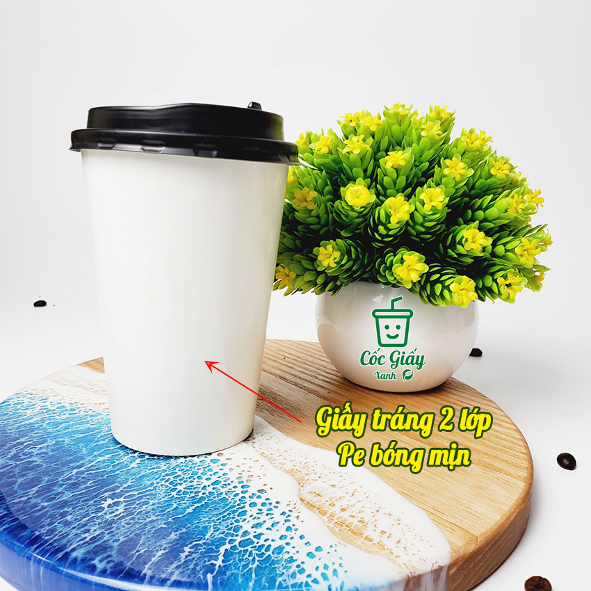 Combo 50 CỐC GIẤY XANH 500ml CÓ NẮP BẬT Dùng Để Bán Cafe, Trà Sữa Cứng Cáp, Kín Kẽ, Dày Dặn