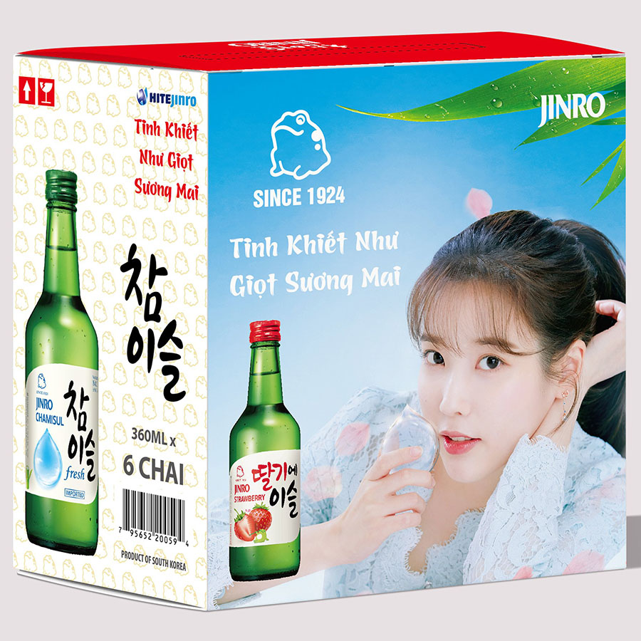 Set 6 chai rượu soju Hàn Quốc 13% - 16.9%: Fresh + Bưởi + Mận + Dâu + Nho + Jinro is back Có Hộp