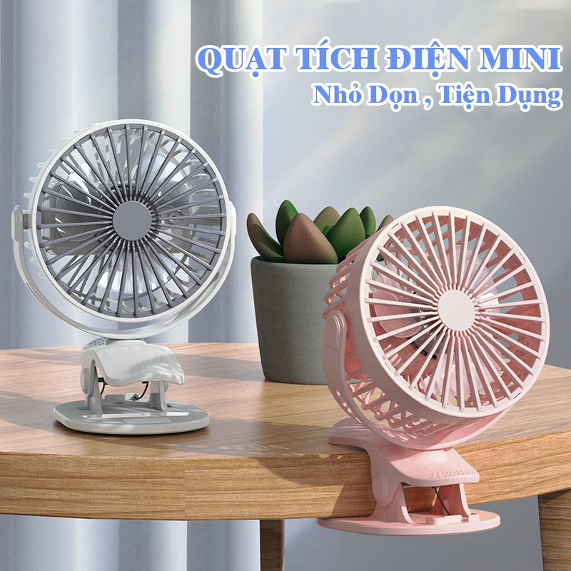 Quạt Mini kẹp bàn Tích Điện, êm ái, an toàn- D1394