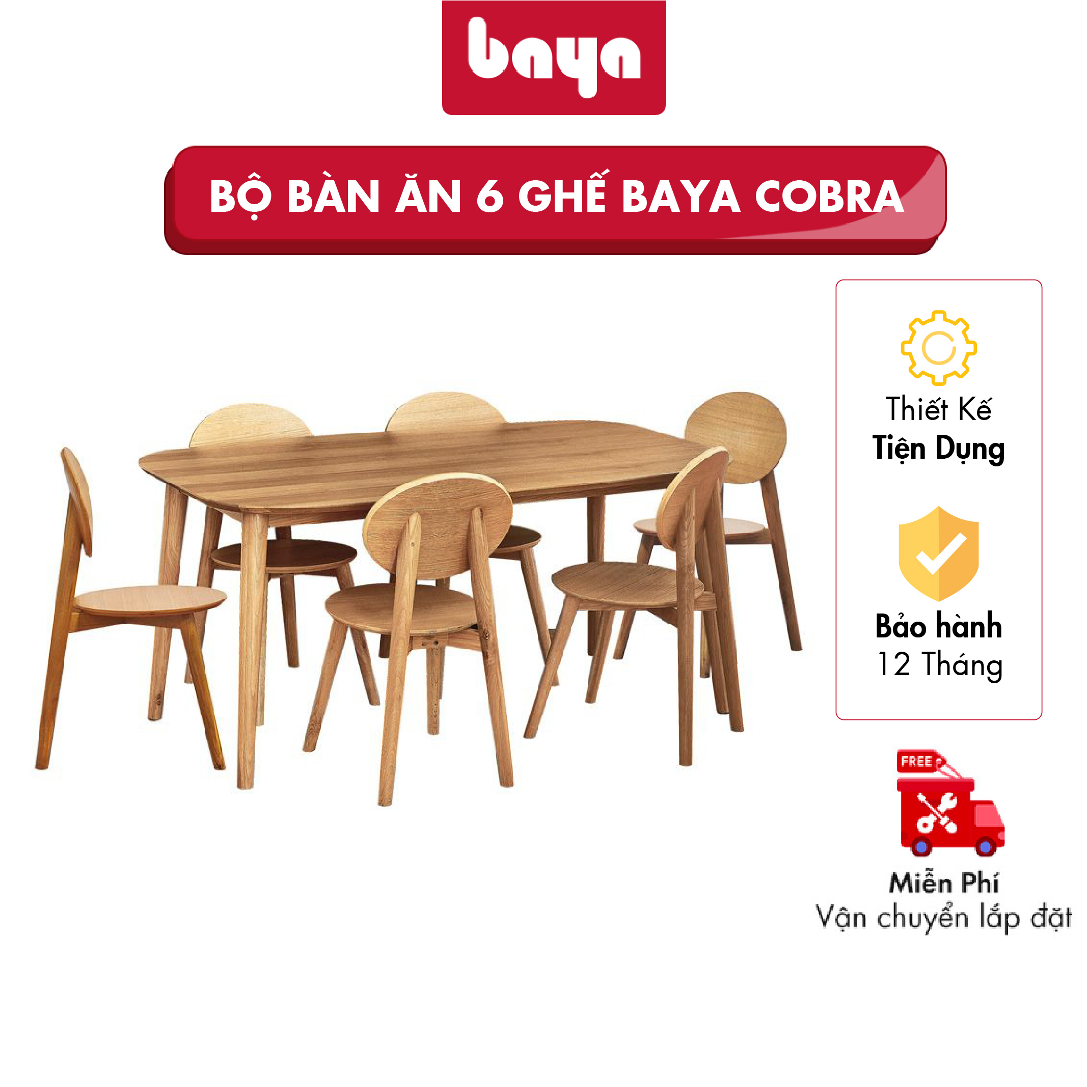 Bộ Bàn Và 6 Ghế Ăn BAYA COBRA Làm Từ Gỗ Sồi Cao Cấp Với Đường Nét Vân Gỗ Đẹp Mắt Phối Màu Gỗ Tự Nhiên Mang Lại Vẻ Đẹp Tinh Tế Hoàn Hảo Cho Không Gian Bếp Nhà Bạn 1099188