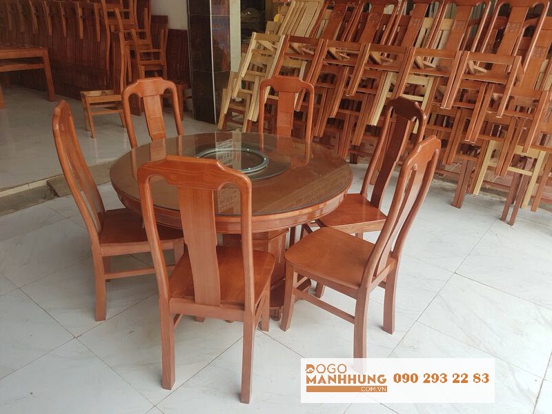 Bộ bàn ăn tròn gỗ sồi 6 ghế màu cánh gián MS 6.5