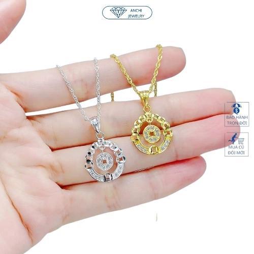 Vòng cổ nữ mặt kim tiền bạc thật mạ vàng tài lộc, Anchi jewelry