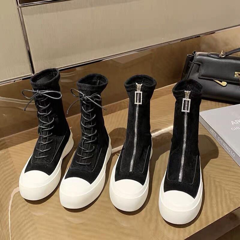 GIÀY BOOT NỮ NHUNG PHA DA LỘN 21CM có khoá đằng trước bốt boots nữ ulzzang đế 4p-5p