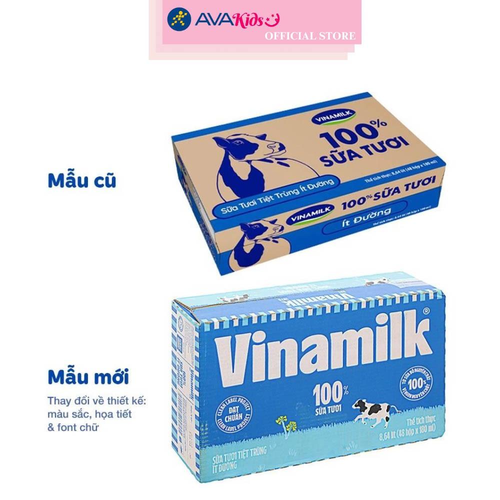 Thùng 48 hộp sữa tươi tiệt trùng Vinamilk ít đường 180 ml (từ 1 tuổi)
