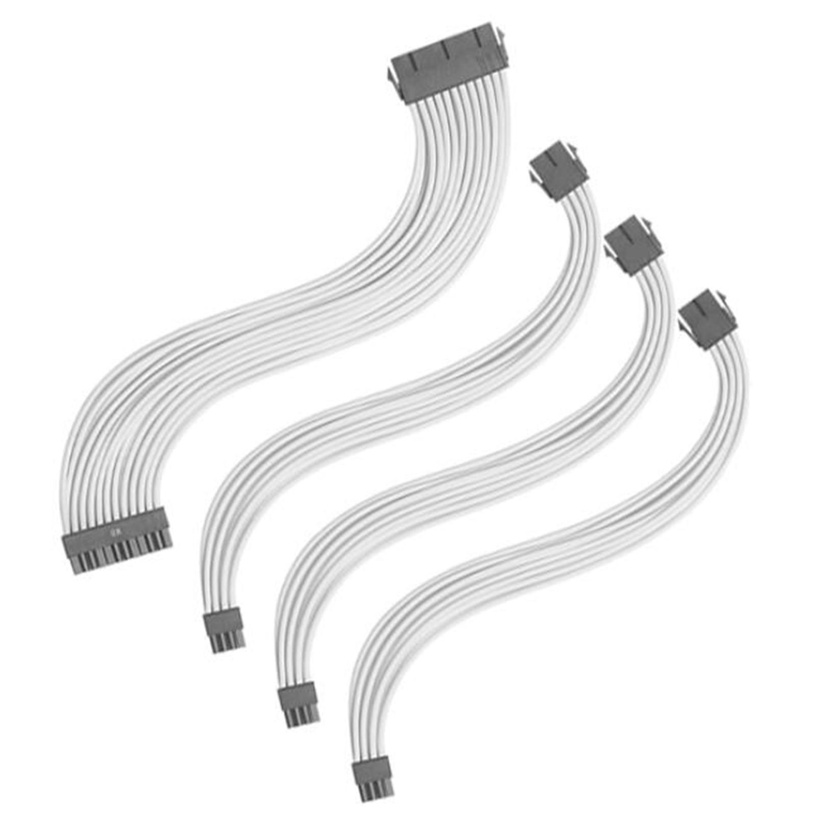 Sleeved Cable 30cm Extension 24Pin PVC White for Supply Case