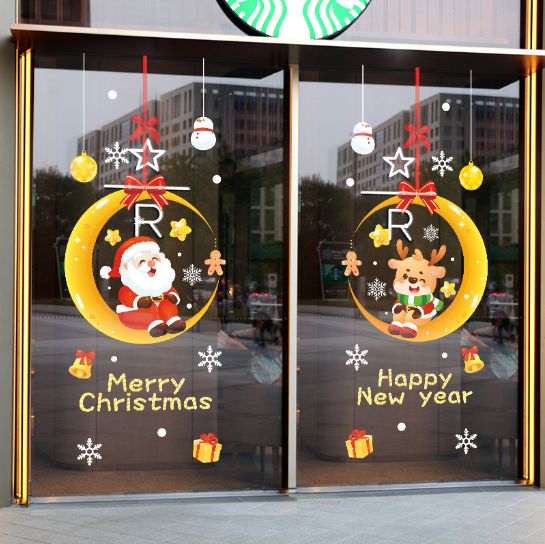 Decal trang trí Noel - Ông già Noel và chú tuần lộc trên cung trăng