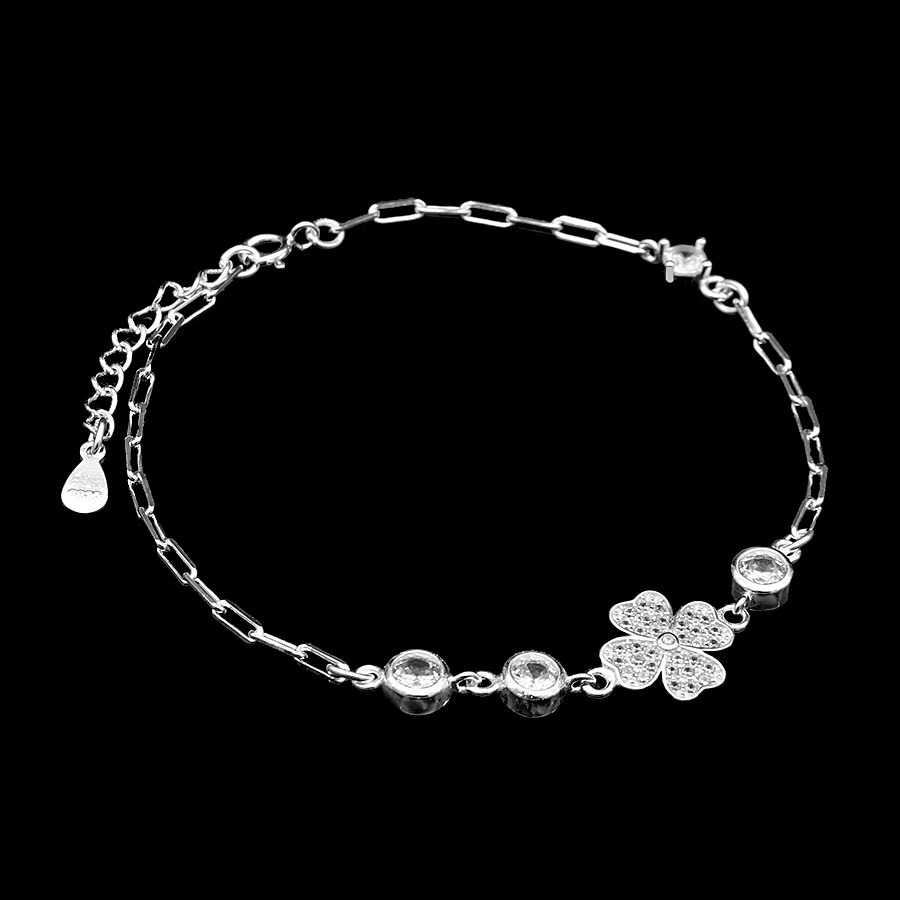 Vòng tay, lắc tay nữ cỏ 4 lá bạc chuẩn 925 may mắn lucky BẠC HIỂU MINH LTU539