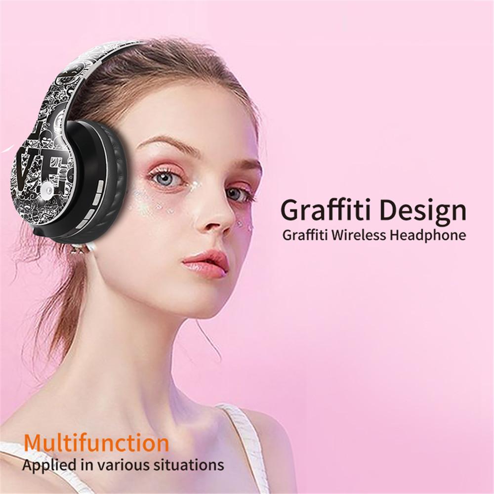 Không Dây Bluetooth 5.0 Tai Nghe Trên Tai Headest Graffiti Thiết Kế Có Thể Gấp Gọn Tai Nghe Có Mic Stereo Hi-Fi Cho Điện Thoại Máy Tính Laptop