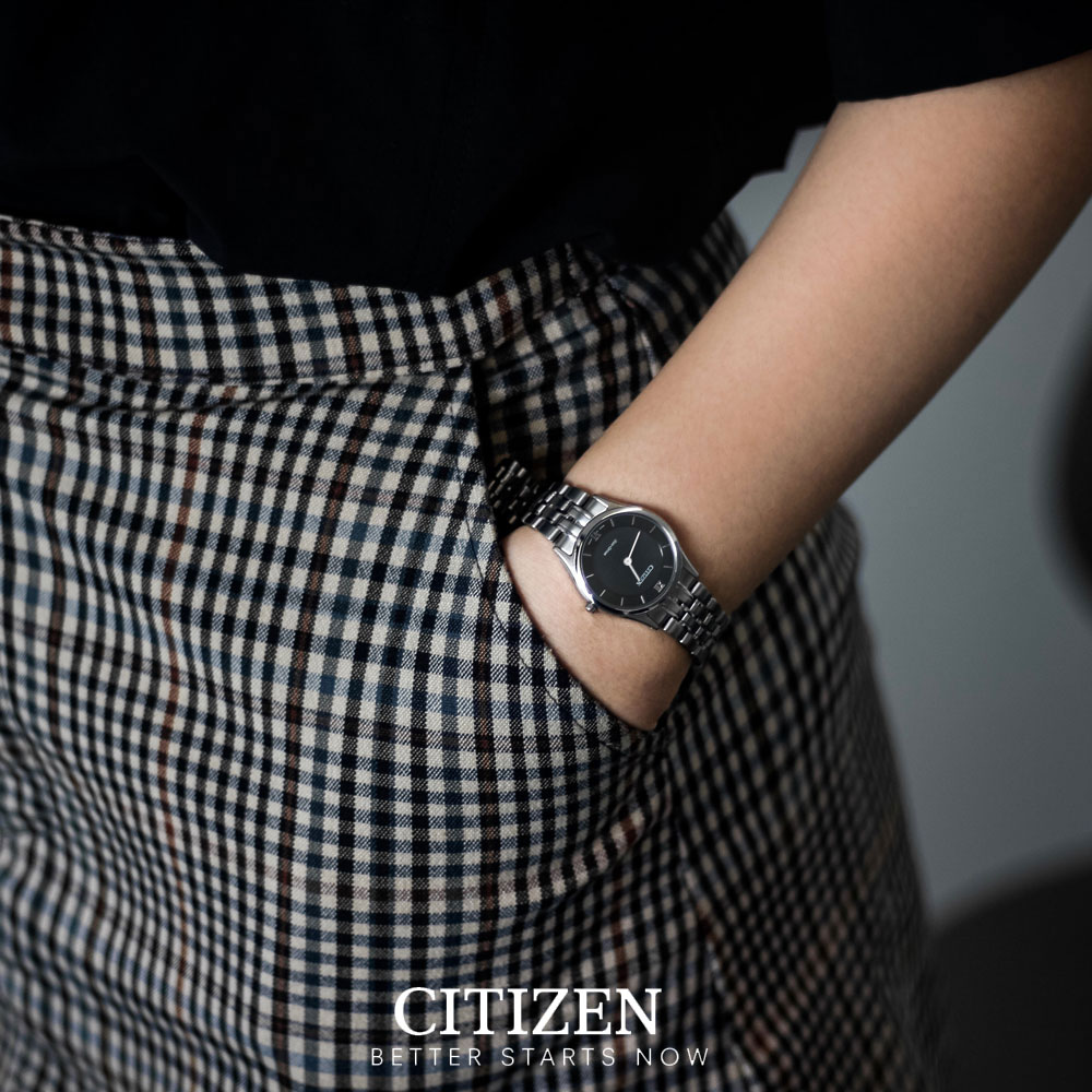 Đồng Hồ Nữ Citizen Siêu Mỏng Dây Thép Không Gỉ EG3220-58E - Mặt Đen