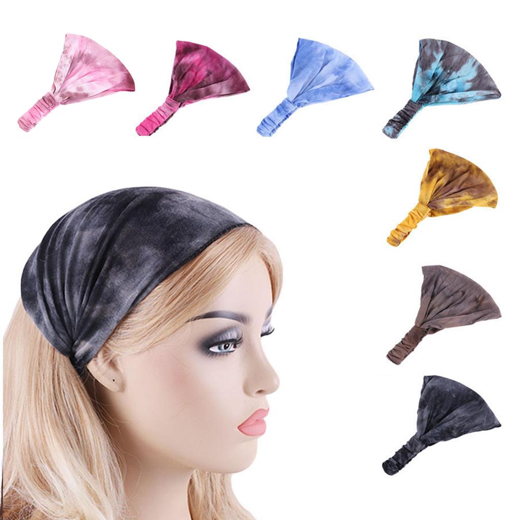 Tie-Dye Headband Stretch Wide Hair Wrap Hair Band Yoga Headwear Yellow