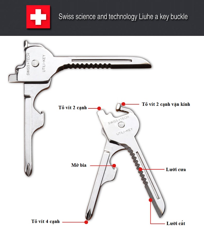 Móc khóa đa năng 6 chức năng trong 1 tiện dụng, thích hợp mang theo bên người ( Tặng kèm miếng thép đa năng 11in1 )
