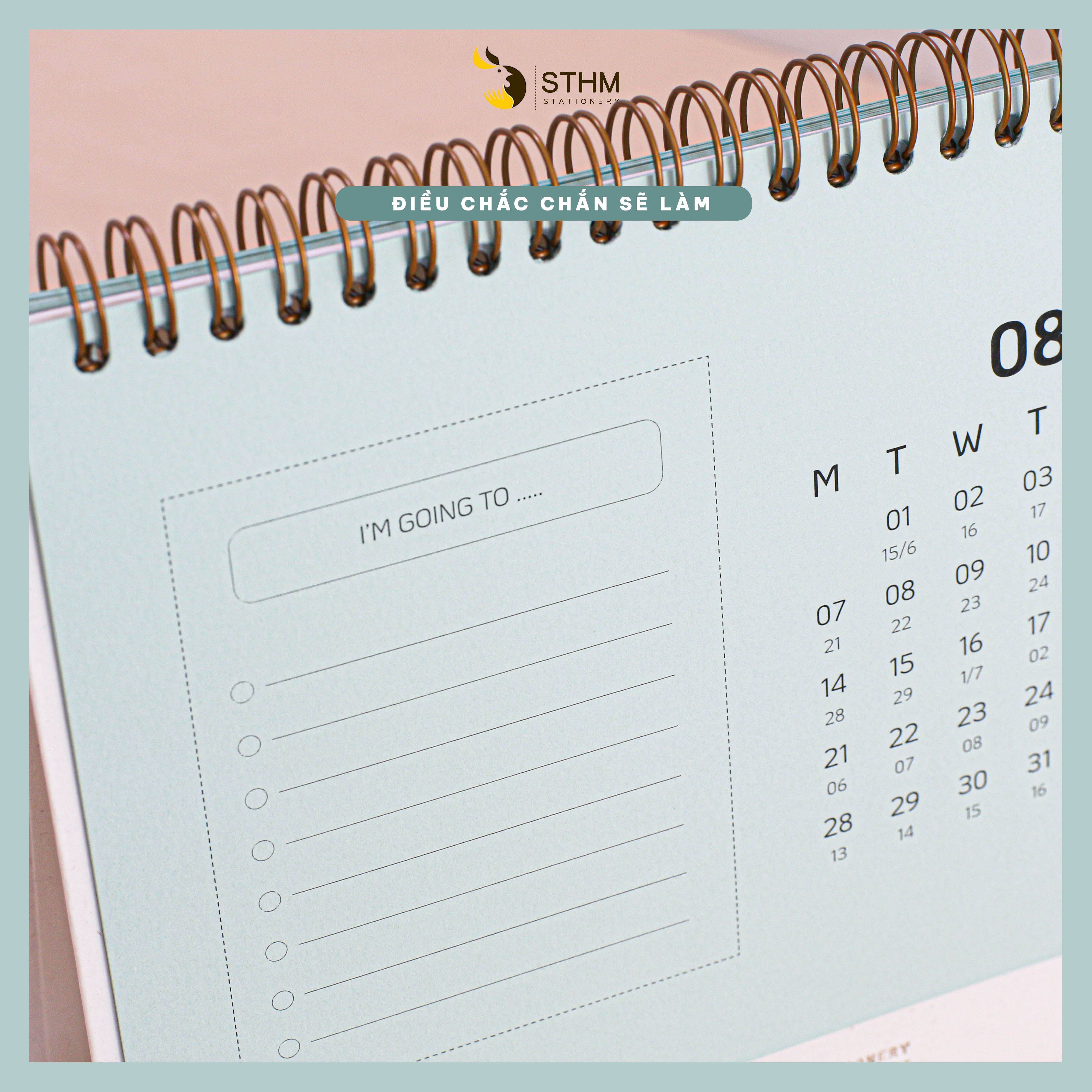 - Lịch bàn lò xo 2023 - Light mint - Giấy mỹ thuật cao cấp - Có lịch âm dương và checklist