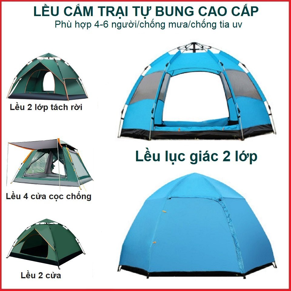 Lều dã ngoại tự bung 4-6 người chống nước chống tia tử ngoại KT 2m*2m Lều du lịch tự bung