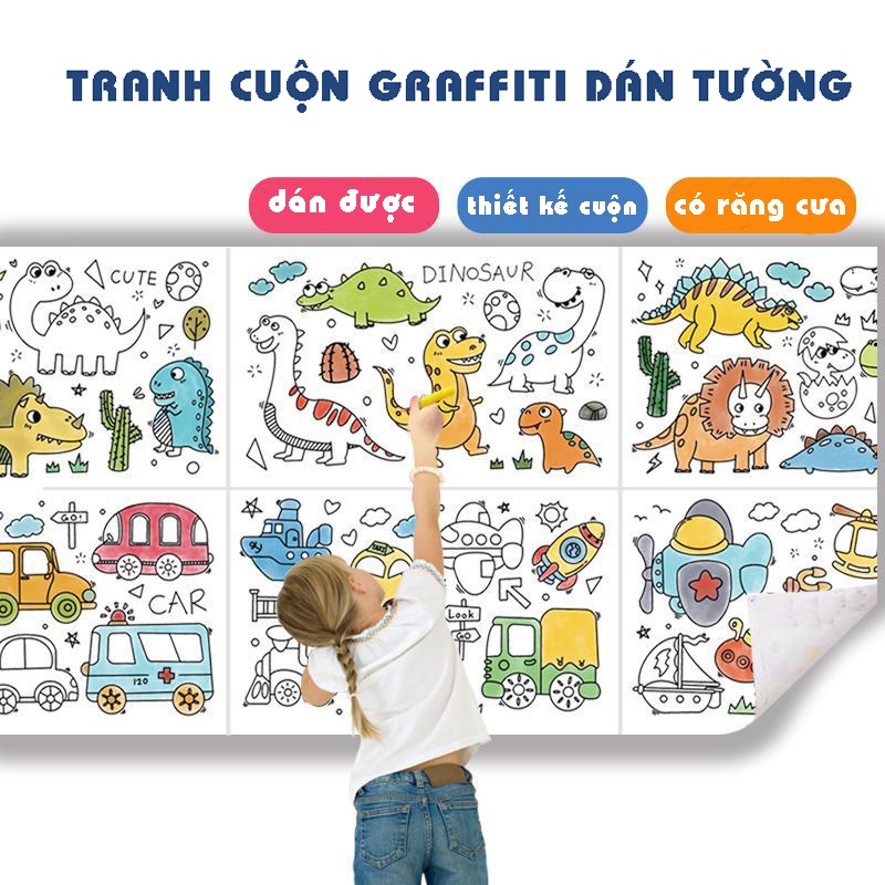 Cuộn tranh tô màu dán tường cho bé dài 3m, rộng 30cm