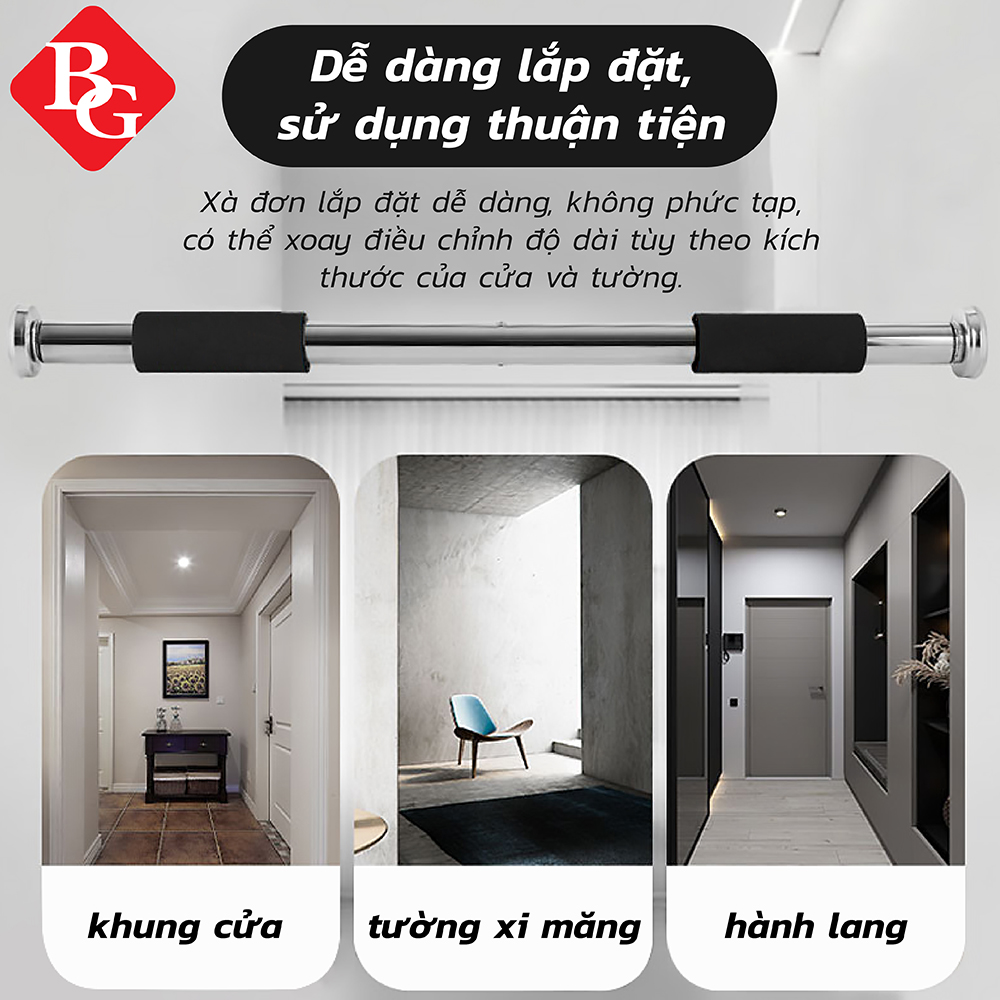 BG Xà đơn treo tường gắn cửa đa năng cao cấp tùy chỉnh từ 60 - 150cm phù hợp tập thể thao tại nhà ( hàng nhập khẩu