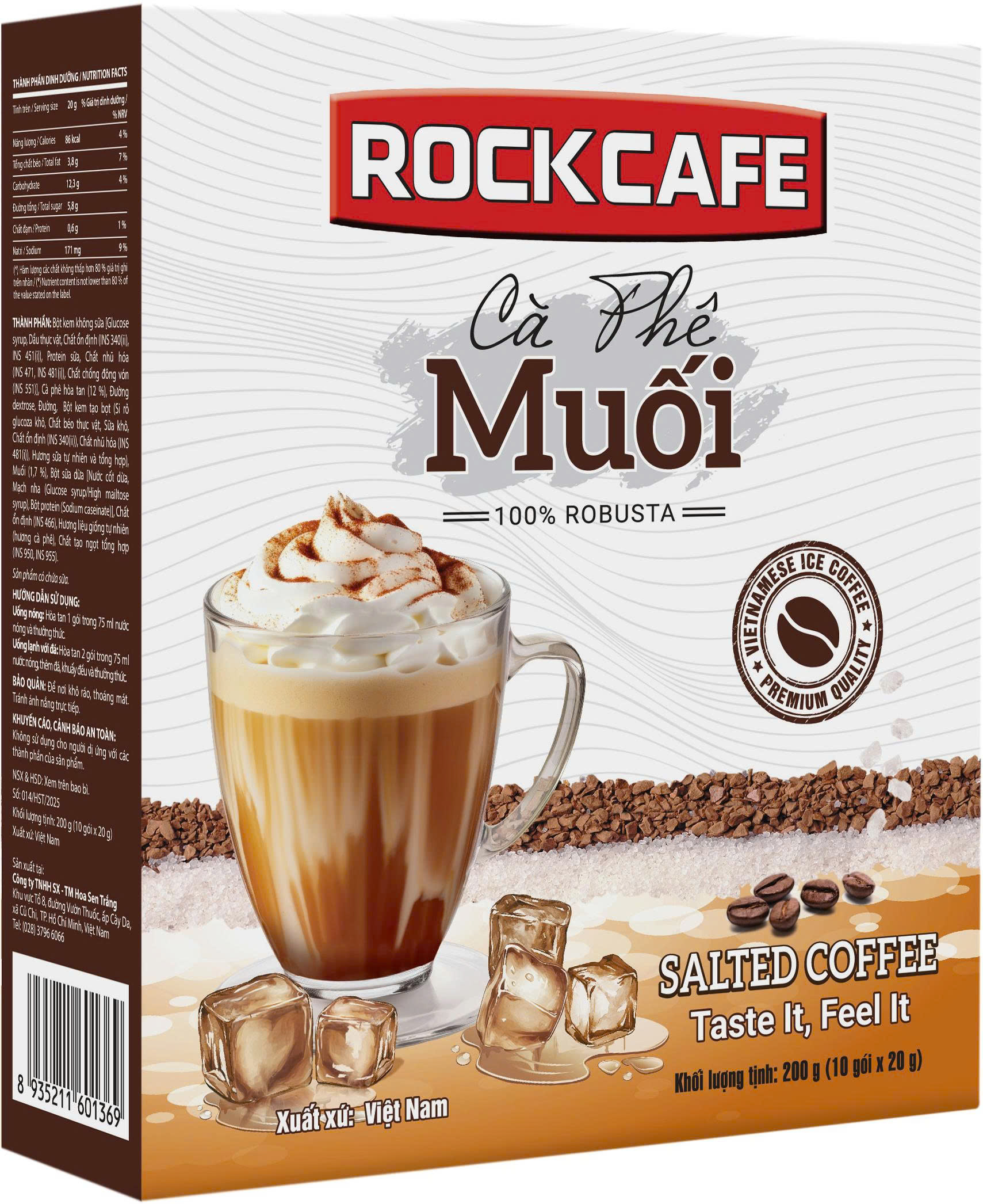 [MUA 2 TẶNG 1] Cà Phê Muối Hòa Tan - RockCafe - Cà Phê Muối Robusta - 10 gói.hộp