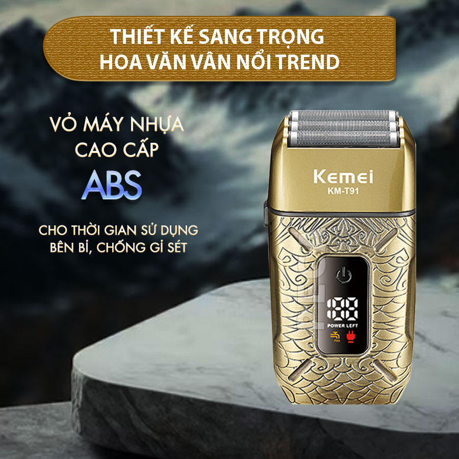 Máy cạo râu Kemei KM-T91 lưỡi nổi 3D cạo sạch nhanh, màn hình LCD, công suất mạnh mẽ 5W - Hàng chính hãng