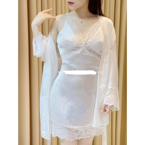 Set áo choàng váy ngủ lụa mặc nhà sang trọng,sexy