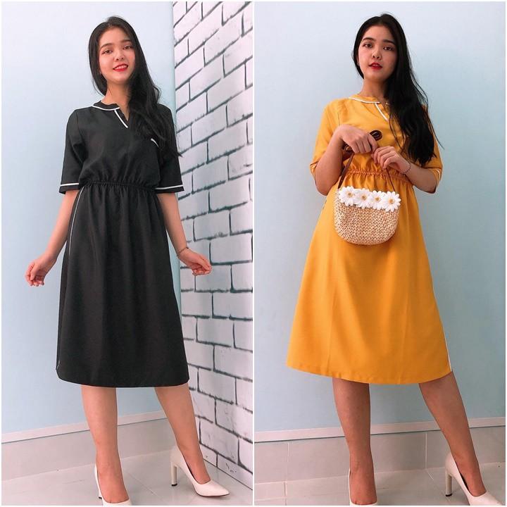 Đầm Suông Bo Eo, Cổ Áo Cách Điệu
