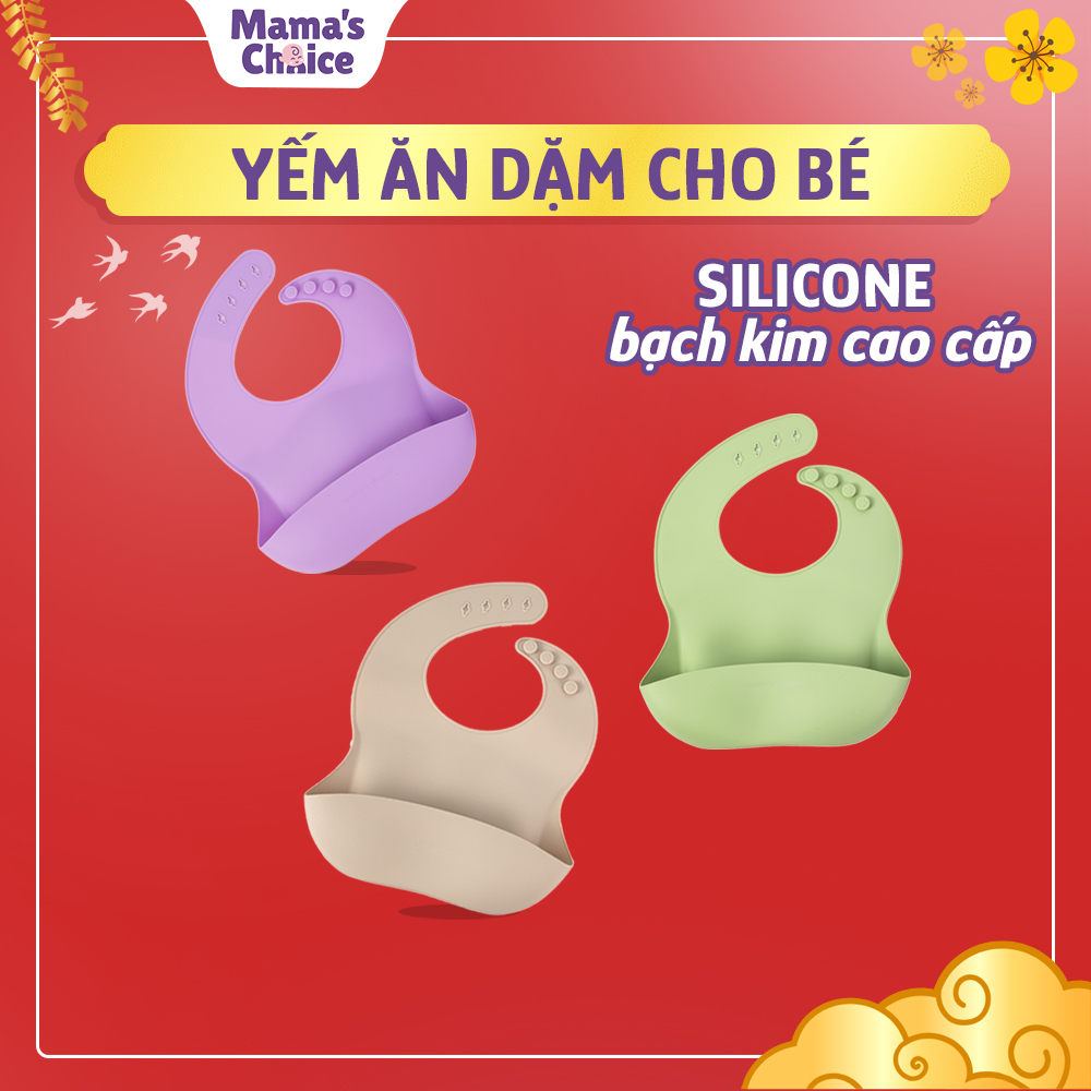 Yếm Ăn Dặm Silicone Mamas Choice Cao Cấp, Thiết Kế Đặc Biệt với Máng Chắn Thức Ăn và Nấc Điều Chỉnh Phù Hợp Với Bé - Màu Xanh