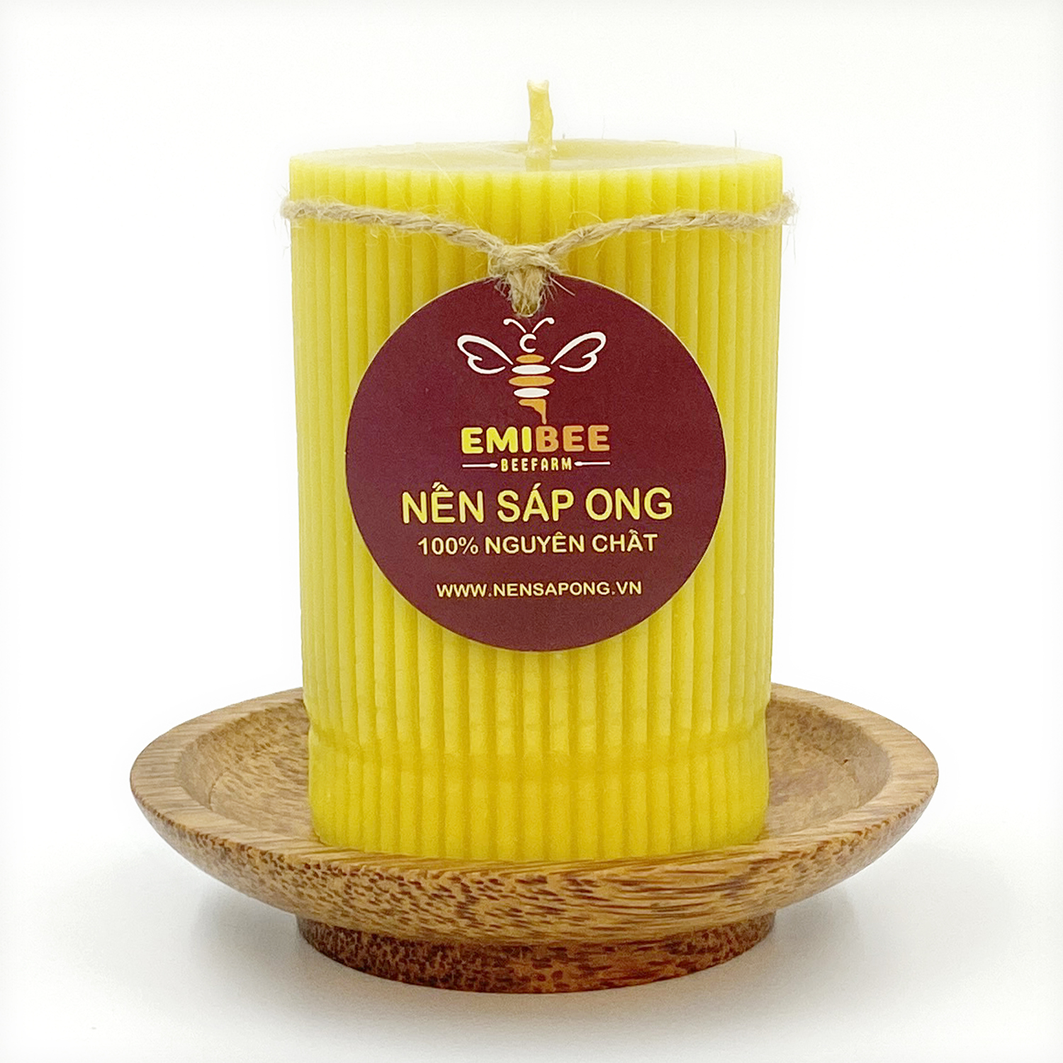 Nến Sáp Ong 79 Giờ Kèm Dĩa Gỗ Dừa 10cm : Khử Mùi Hôi Phòng, Làm Sạch Không Khí, Thơm Nhẹ Mùi Mật Ong - HÀNG CHÍNH HÃNG