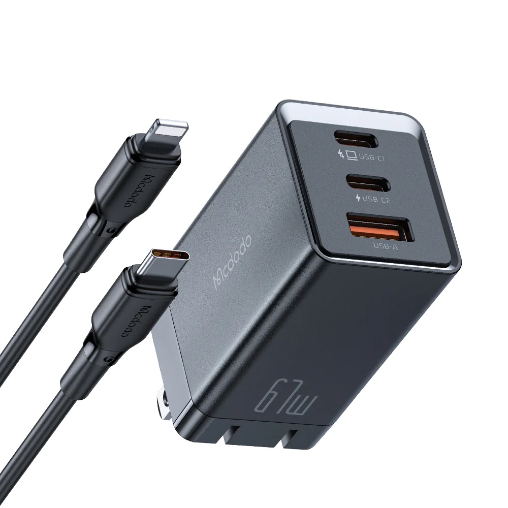 Cốc Sạc Nhanh Mcdodo 67W 2C1U Gan5 mini Fast Charger Kit Pro (2 Type-C + USB, Kèm cáp) (Hàng chính hãng)