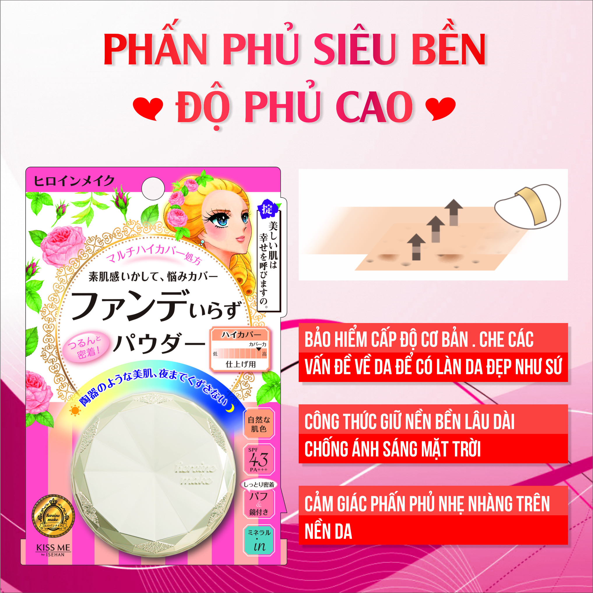 Phấn Phủ Chống Nắng Che Khuyết Điểm , Siêu Mịn Và Lâu Trôi Kissme Powder High Cover (4.8G)