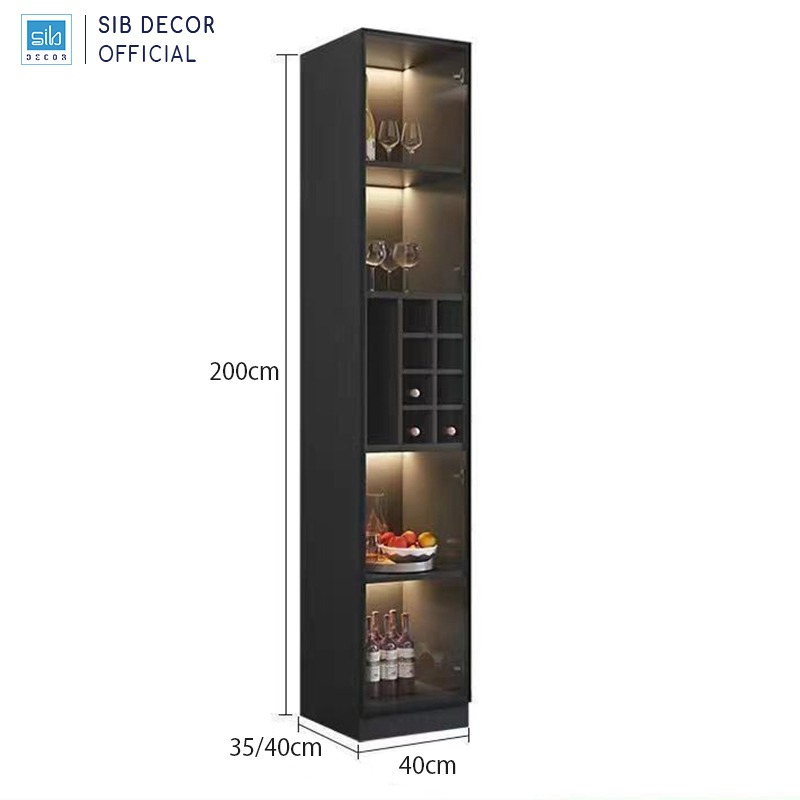 Tủ Gỗ Để Vang Trưng Bày Phối Cánh Kính Dài 120cm SIB Decor TR08