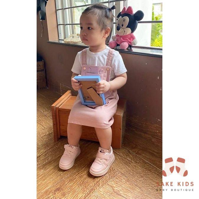 Giày thể thao thấp cổ cho bé trai bé gái quai dán NKIE phối dây siêu xinh chất da PU mềm nhẹ phong cách Hàn Quốc