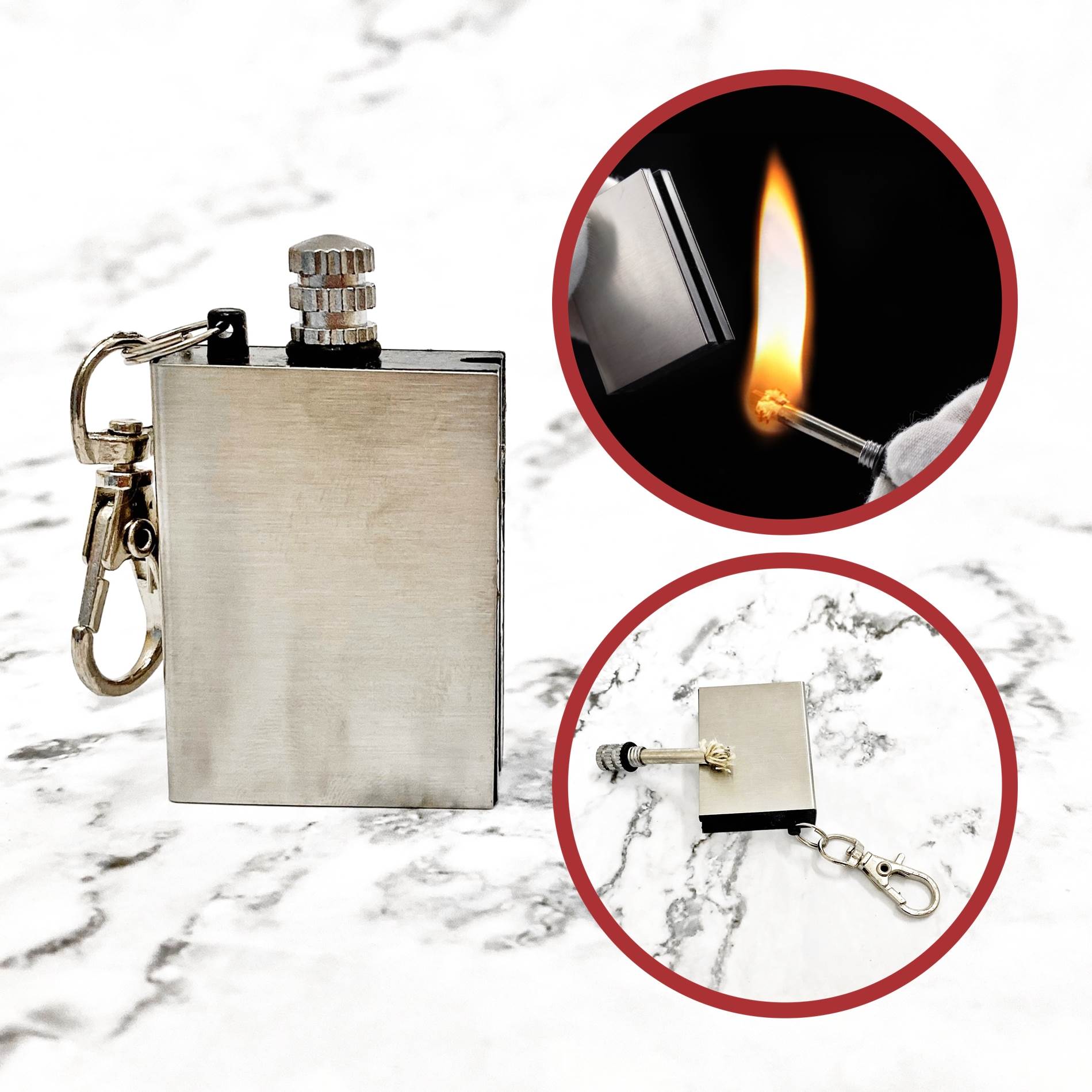 Hột quẹt bật lửa móc khóa diêm xăng sinh tồn hình Vuông - xài xăng