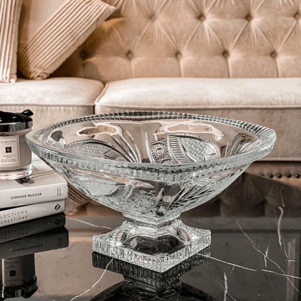 Mâm bồng chân đế vuông M56 34cm Crystal Bohemia Hàng chính hãng