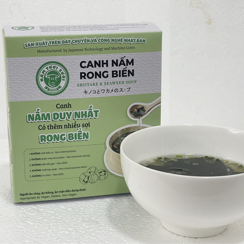 Canh Nấm Rong Biển Chay (4g x 5 gói) Nấm Tươi Cười, Pha với nước nóng 140ml, ngon hơn khi thêm chà bông nấm