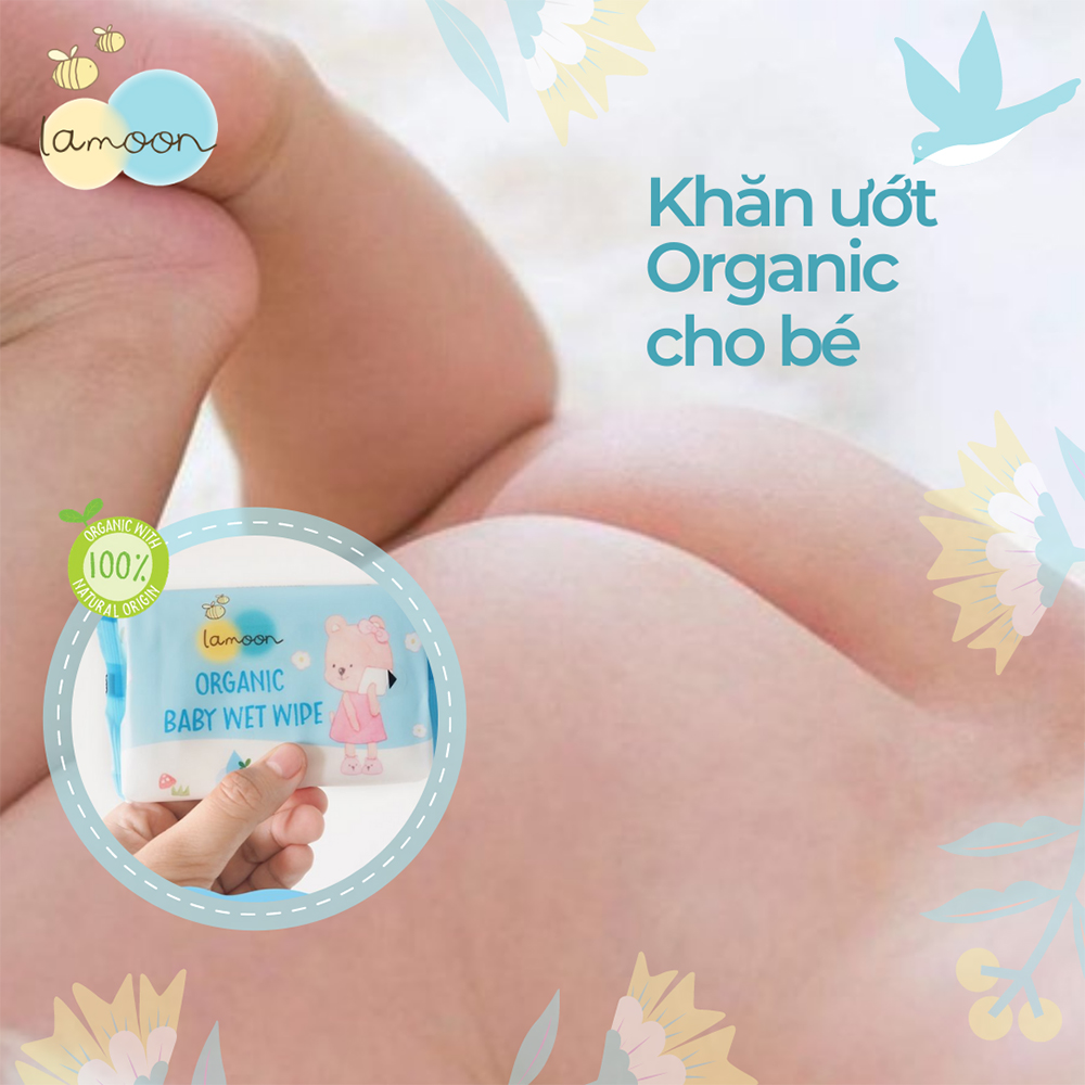 COMBO 12 bịch Khăn ướt Organic an toàn cho mẹ bầu và bé từ sơ sinh Lamoon (12 bịch x 20 miếng)