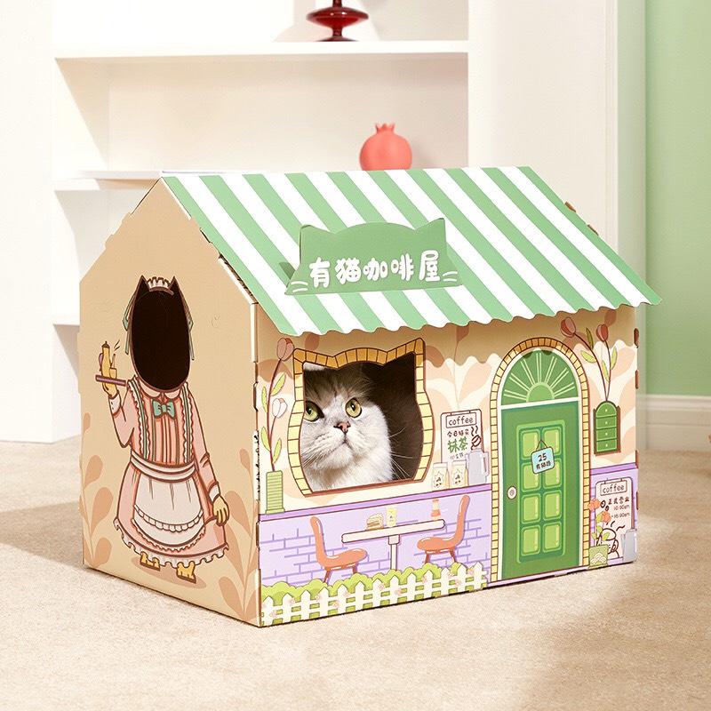 Nhà Cào Móng Cho Mèo Bằng Bìa Carton - Kích Thước Lớn - Thiết Kế Dễ Thương