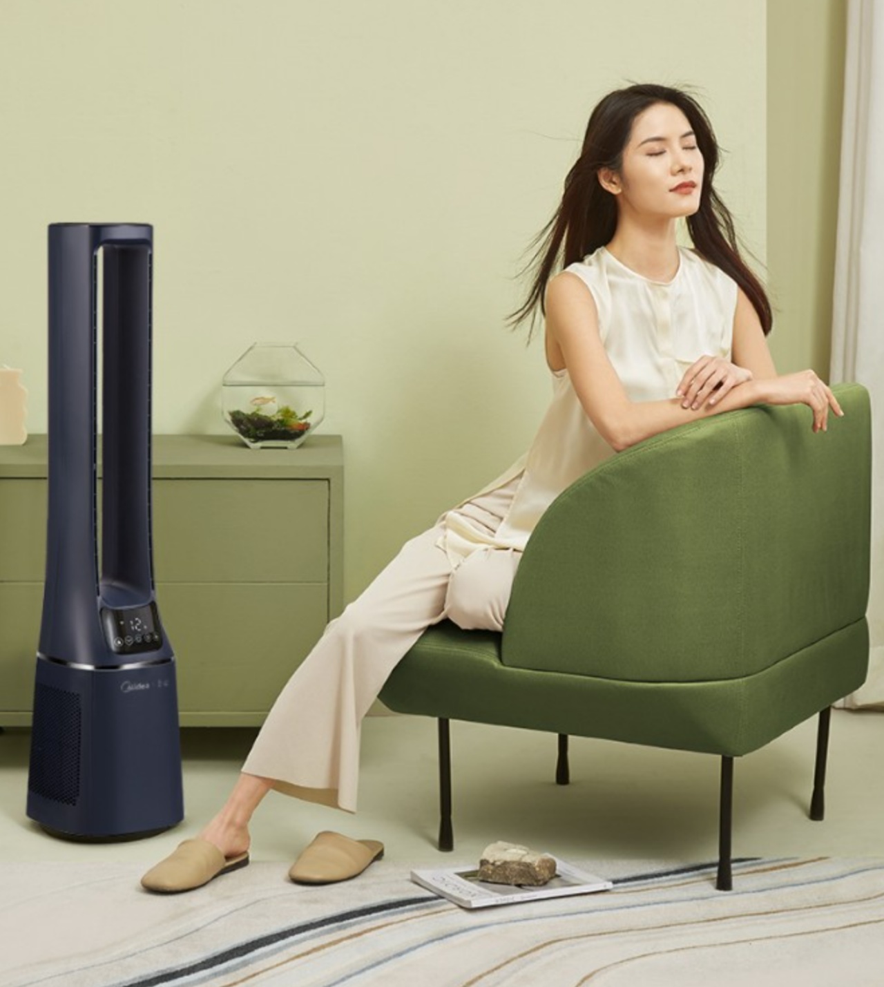 Quạt Không Cánh MIDEA AMS150E-TM Nhận Diện Điều Khiển Gió AI Tự Động Độ Gió, Lọc Ion Khử Trùng SPI Và Làm Sạch Không Khí, Góc Quay 60 Độ, Kết Nối App - Hàng Nhập Khẩu