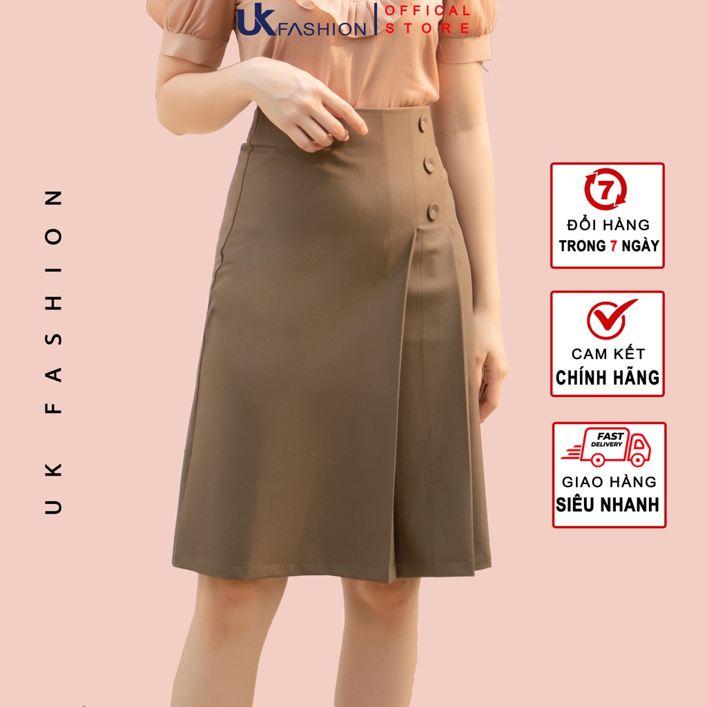 Chân Váy Nữ Công Sở NK Fashion Xếp Ly Cạp Đứng Cúc Bọc, Chất Vải Hản Mềm Mịn, Co Giãn NKFCV2103001