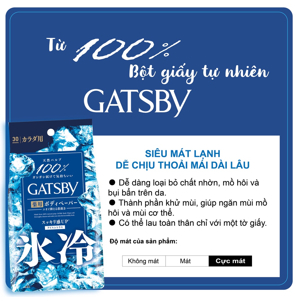 Khăn giấy ướt khử mùi diệt khuẩn Gatsby Ice CItrus cực cay mát nhất