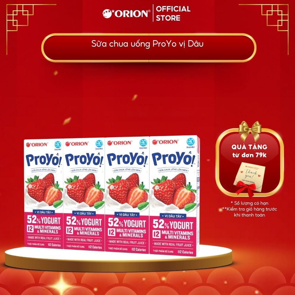 Lốc 4 hộp Sữa Chua Uống ORION ProYo vị Dâu Tây 180ML