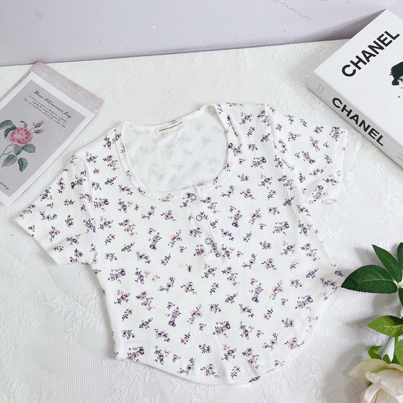 Vải thun cotton hoa nhí nền trắng dãn 4 chiều