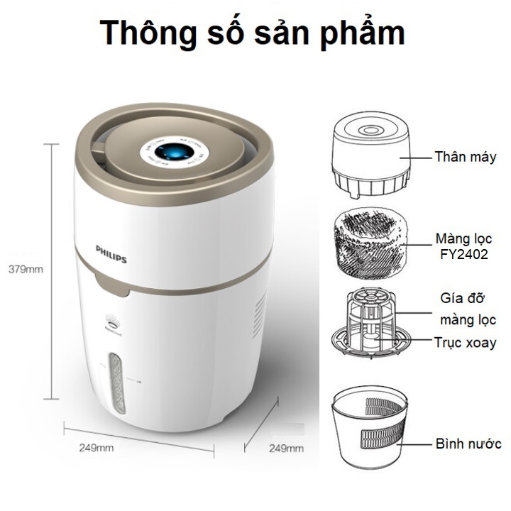 Máy tạo độ ẩm Philips HU4816/00 tốc độ tạo ẩm 300ml/h - Hàng Nhập Khẩu