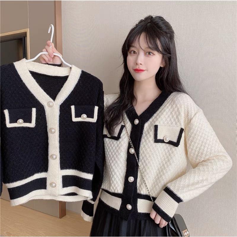 Áo khoác cardigan len viền khuy ngọc tiểu thư