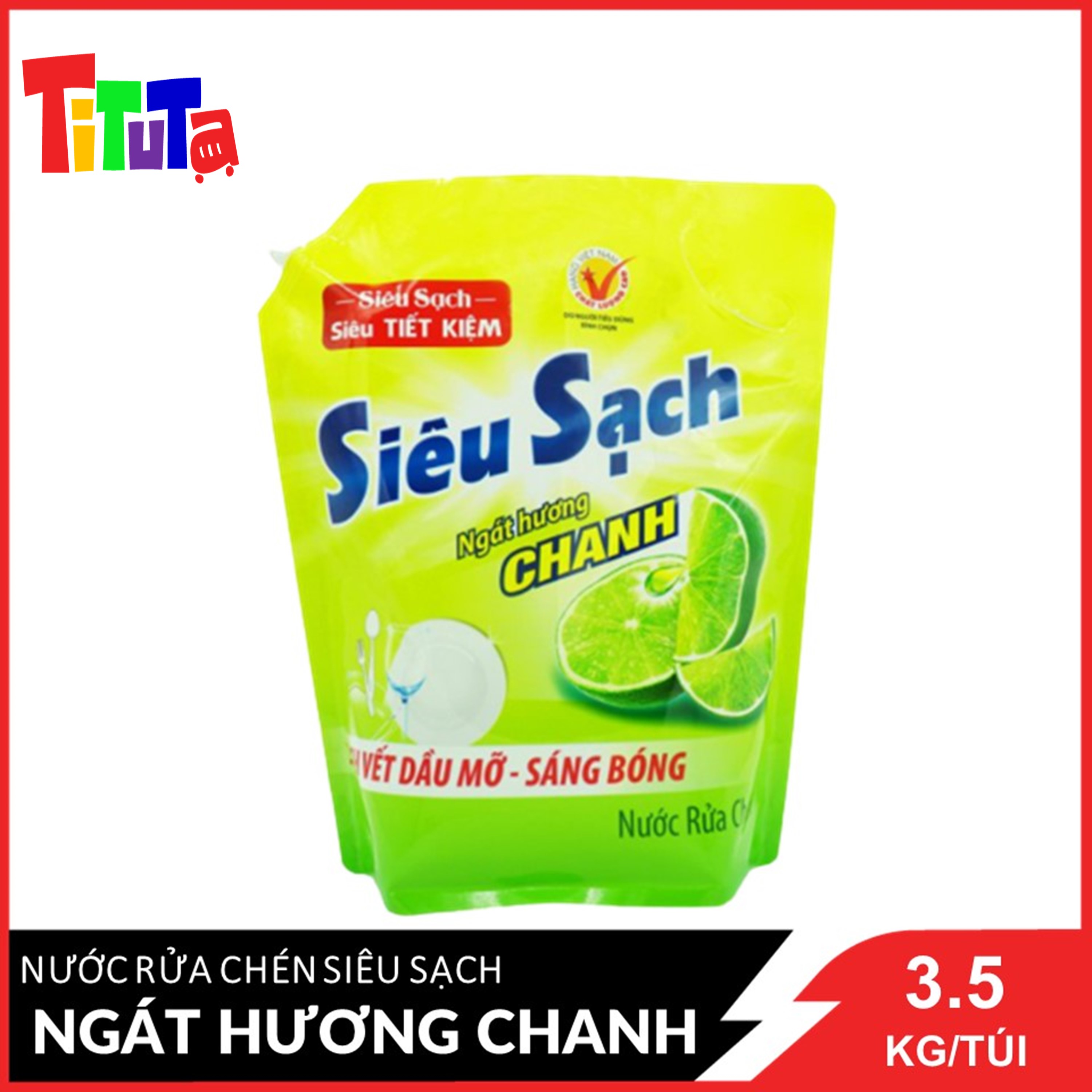 Nước Rửa Chén Siêu Sạch Ngát Hương Chanh 3.5Kg/túi