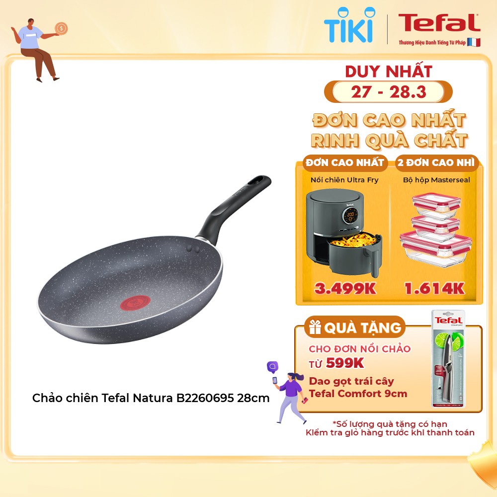 Chảo chiên chống dính Tefal Natura 28cm, dùng cho bếp gas và hồng ngoại- Hàng chính hãng