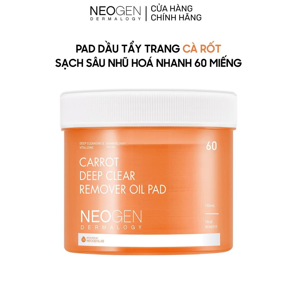 Pad Dầu Tẩy Trang Cà Rốt Sạch Sâu, Dịu Nhẹ Cho Da Nhạy Cảm Neogen Dermalogy Carrot Deep Clear Oil 60 Miếng