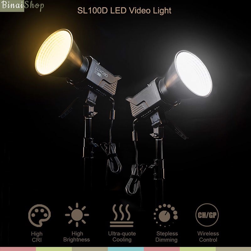 LUXCEO SL100D - Bộ Đèn LED Cho Studio Giải Màu 2700-6500K 100W, Điều Khiển App- Hàng chính hãng